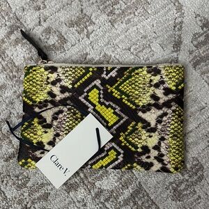 Clare V Yellow and Black Snakeskin Pouch